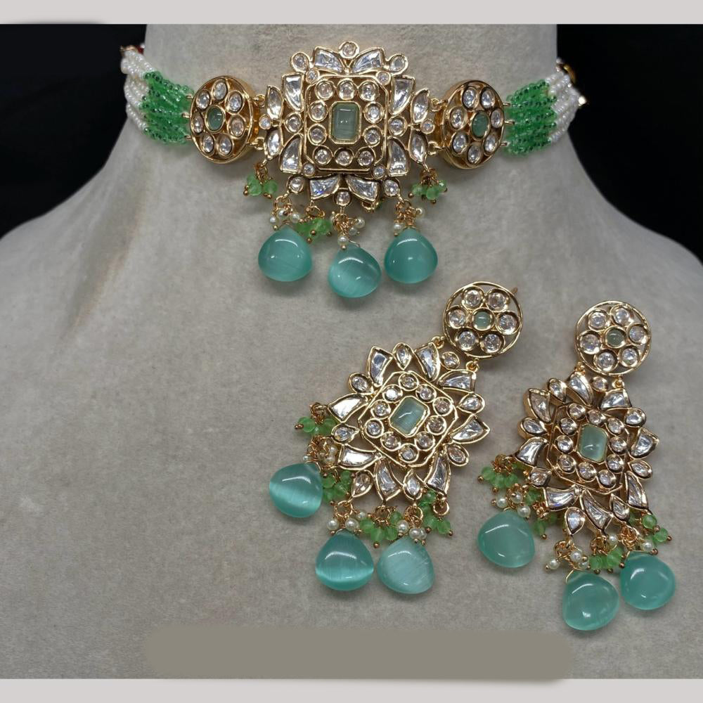 Amoliya Jewels Gold Plated Polki Kundan And Beads Choker Necklace Set