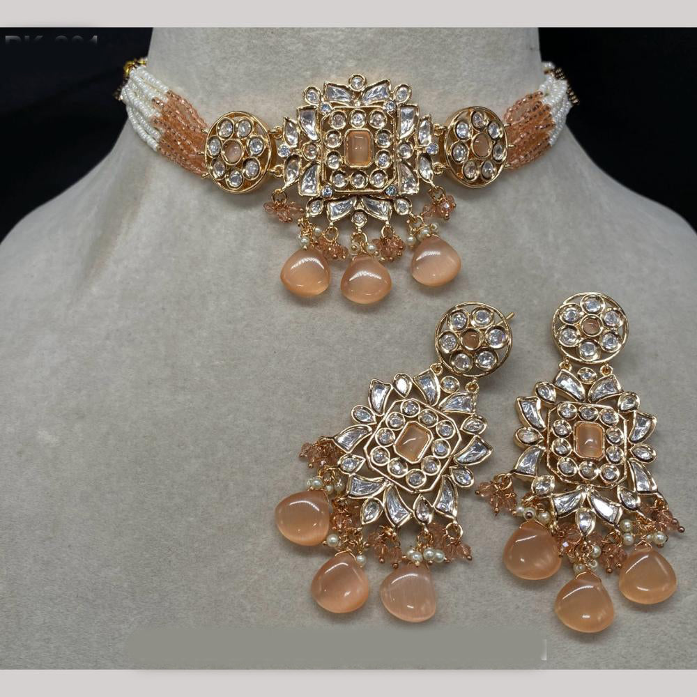 Amoliya Jewels Gold Plated Polki Kundan And Beads Choker Necklace Set