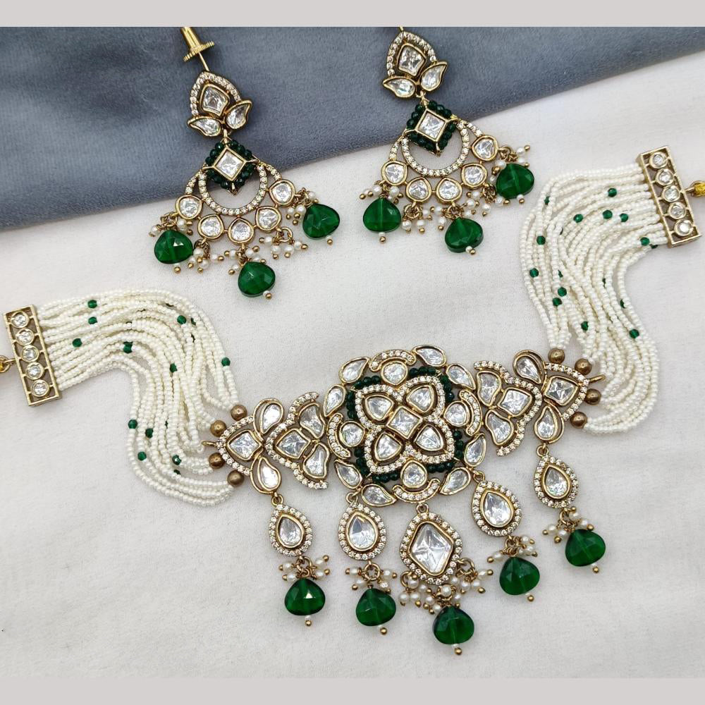 Amoliya Jewels Gold Plated Polki Kundan And Beads Choker Necklace Set