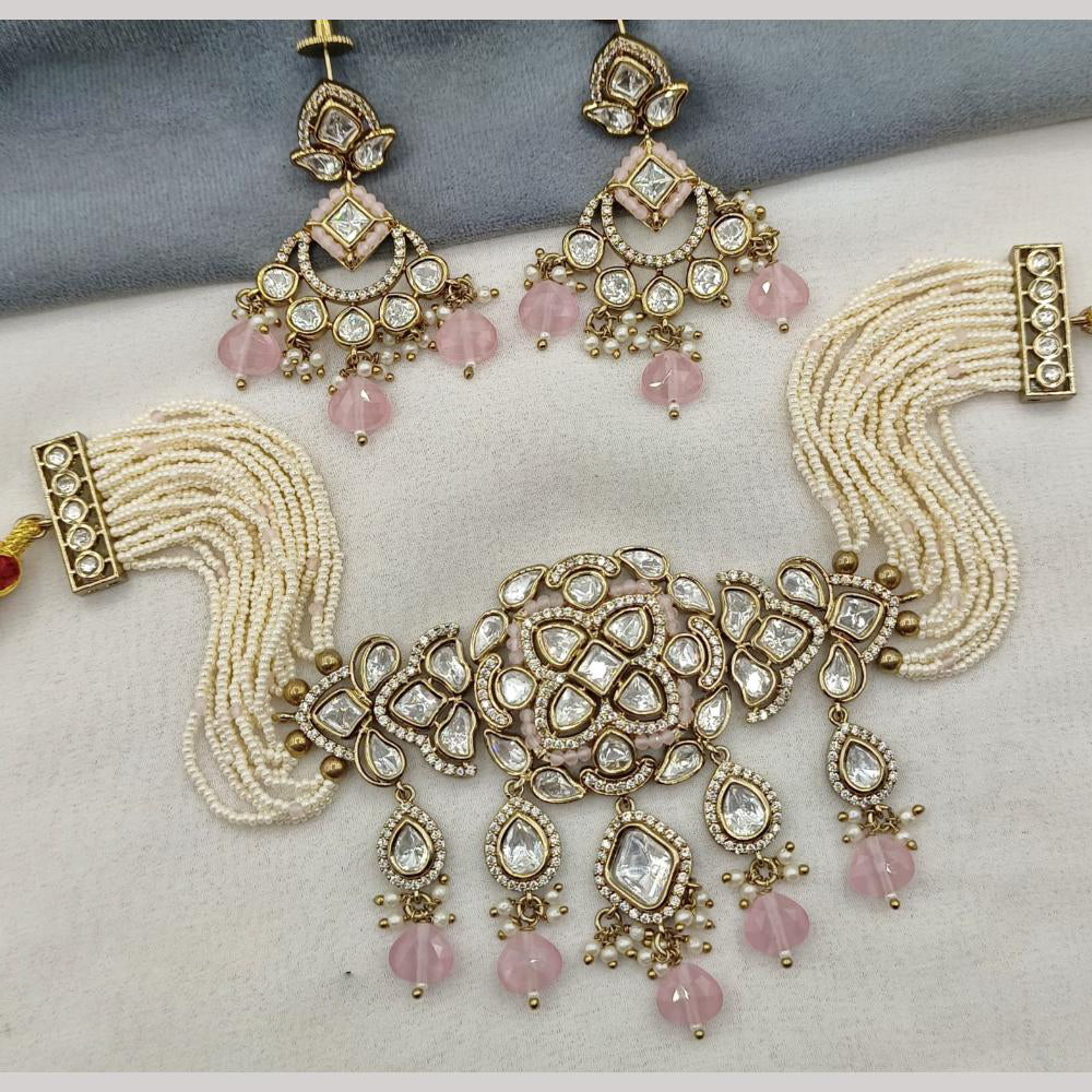 Amoliya Jewels Gold Plated Polki Kundan And Beads Choker Necklace Set