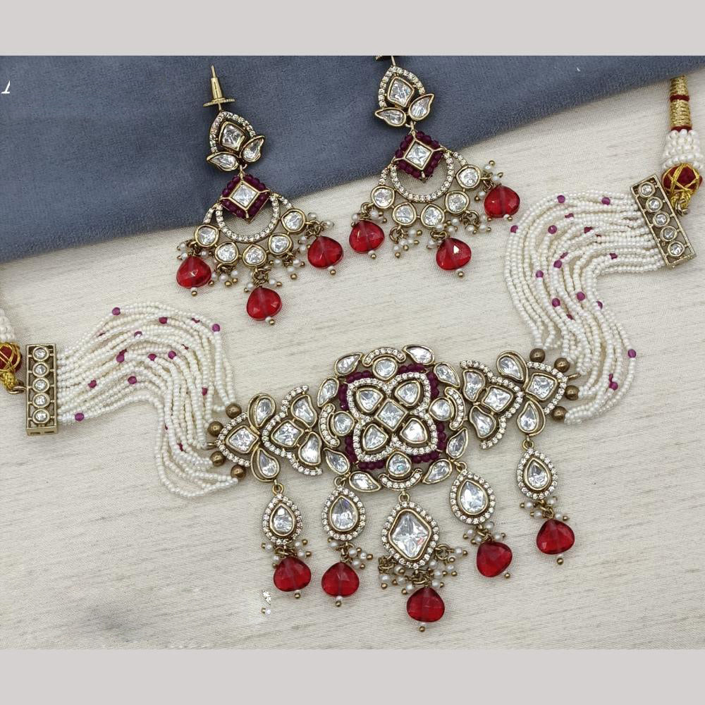 Amoliya Jewels Gold Plated Polki Kundan And Beads Choker Necklace Set
