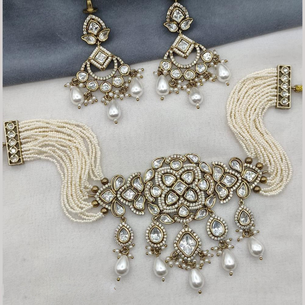 Amoliya Jewels Gold Plated Polki Kundan And Beads Choker Necklace Set