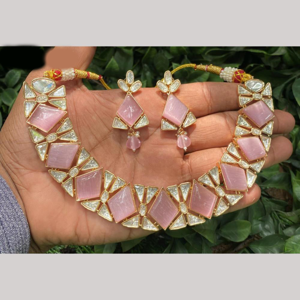Amoliya Jewels Gold Plated Polki Kundan Necklace Set