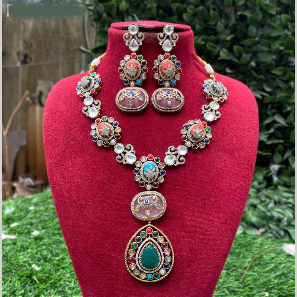 Amoliya Jewels Gold Plated Pota And Austrain Stone Necklace Set