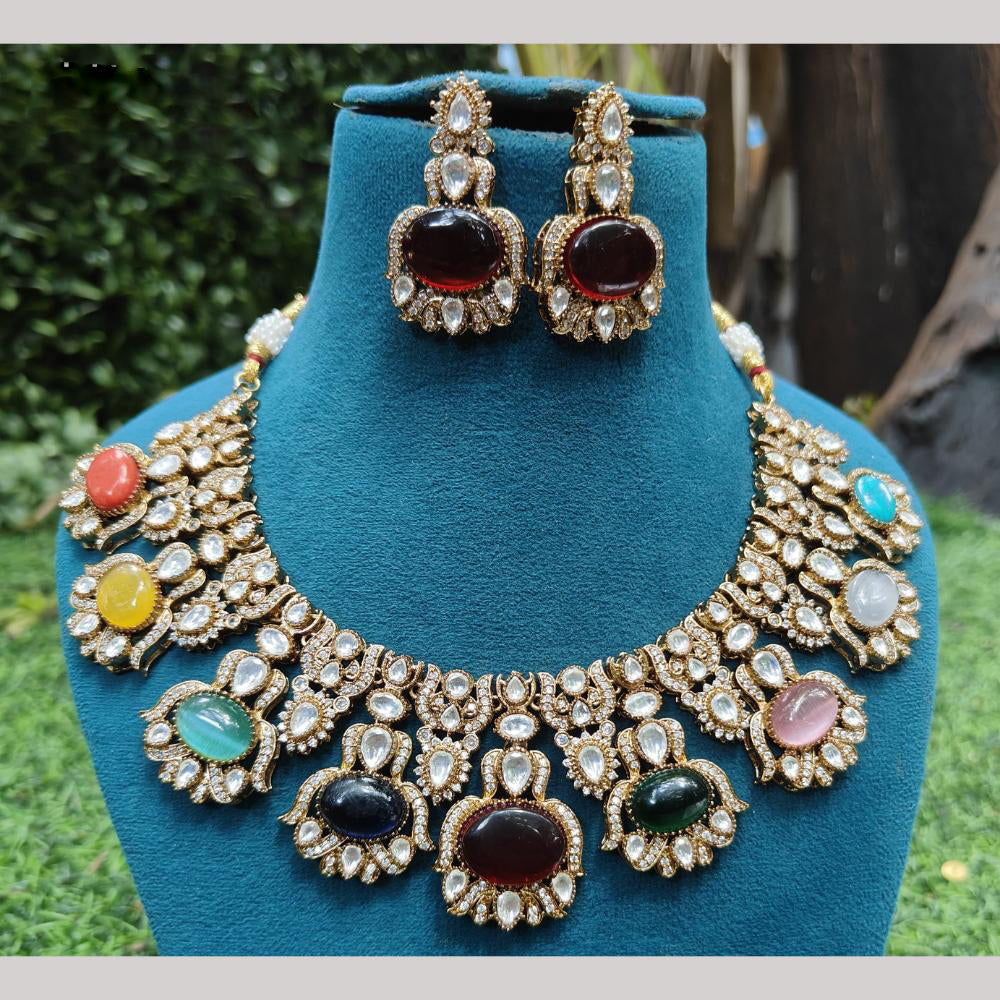 Amoliya Jewels Gold Plated Kundan And Austrain Stone Necklace Set