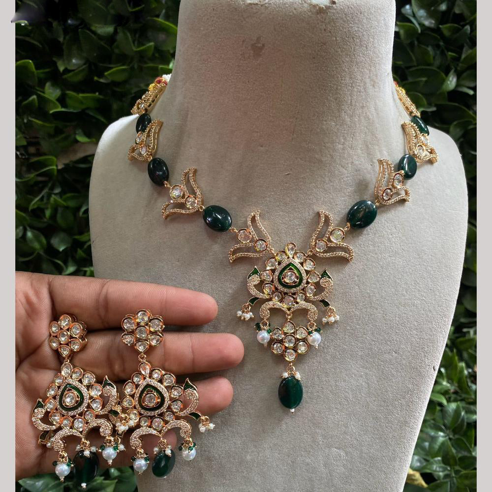 Amoliya Jewels Gold Plated Kundan And Austrain Stone Necklace Set