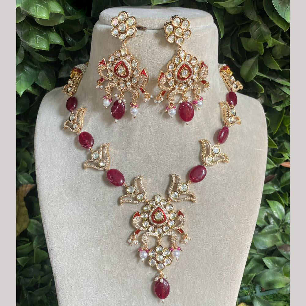 Amoliya Jewels Gold Plated Kundan And Austrain Stone Necklace Set
