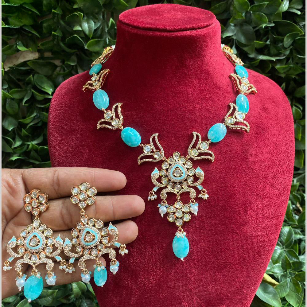 Amoliya Jewels Gold Plated Kundan And Austrain Stone Necklace Set