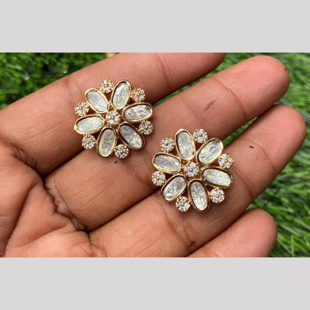 Amoliya Jewels Gold Plated Polki Kundan Stud Earrings