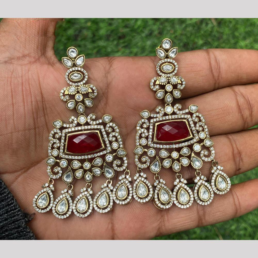 Amoliya Jewels Gold Plated Kundan And Austrain Stone Dangler Earrings