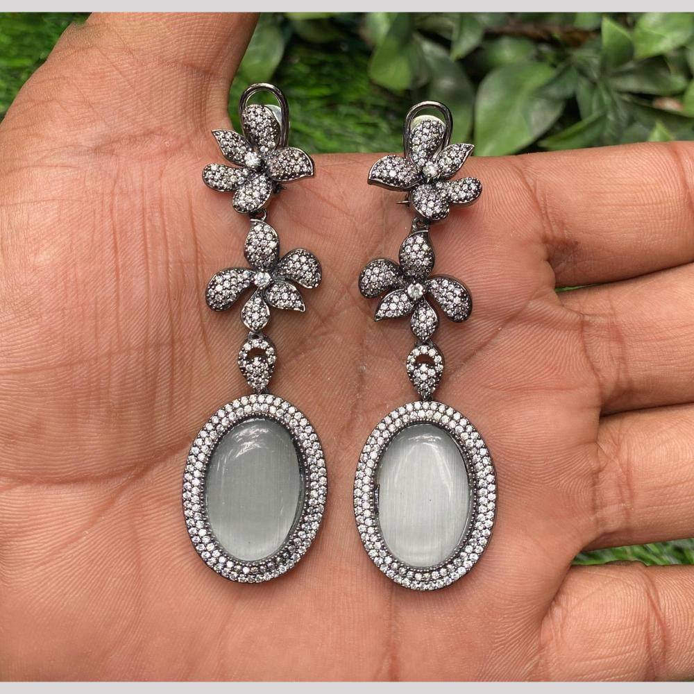 Amoliya Jewels Black Plated Austrain Stone Dangler Earrings