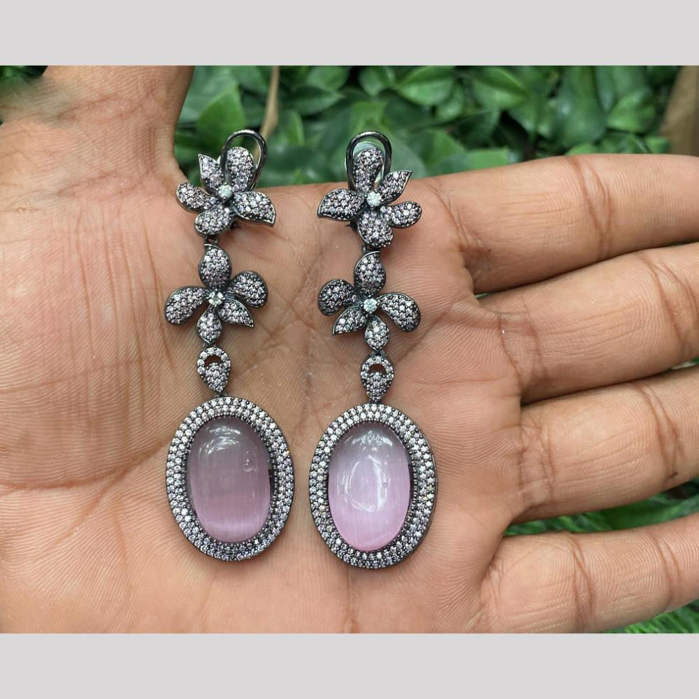 Amoliya Jewels Black Plated Austrain Stone Dangler Earrings