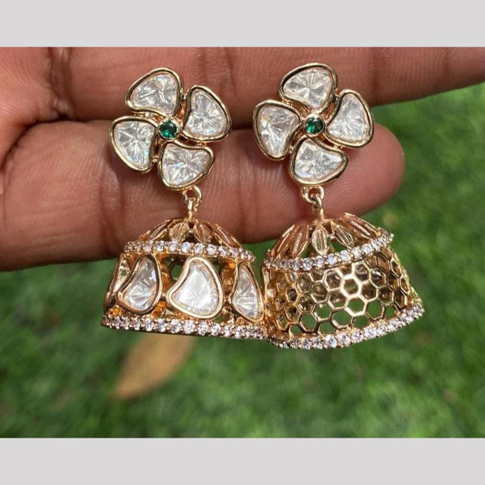 Amoliya Jewels Gold Plated Polki Kundan Jhumki Earrings