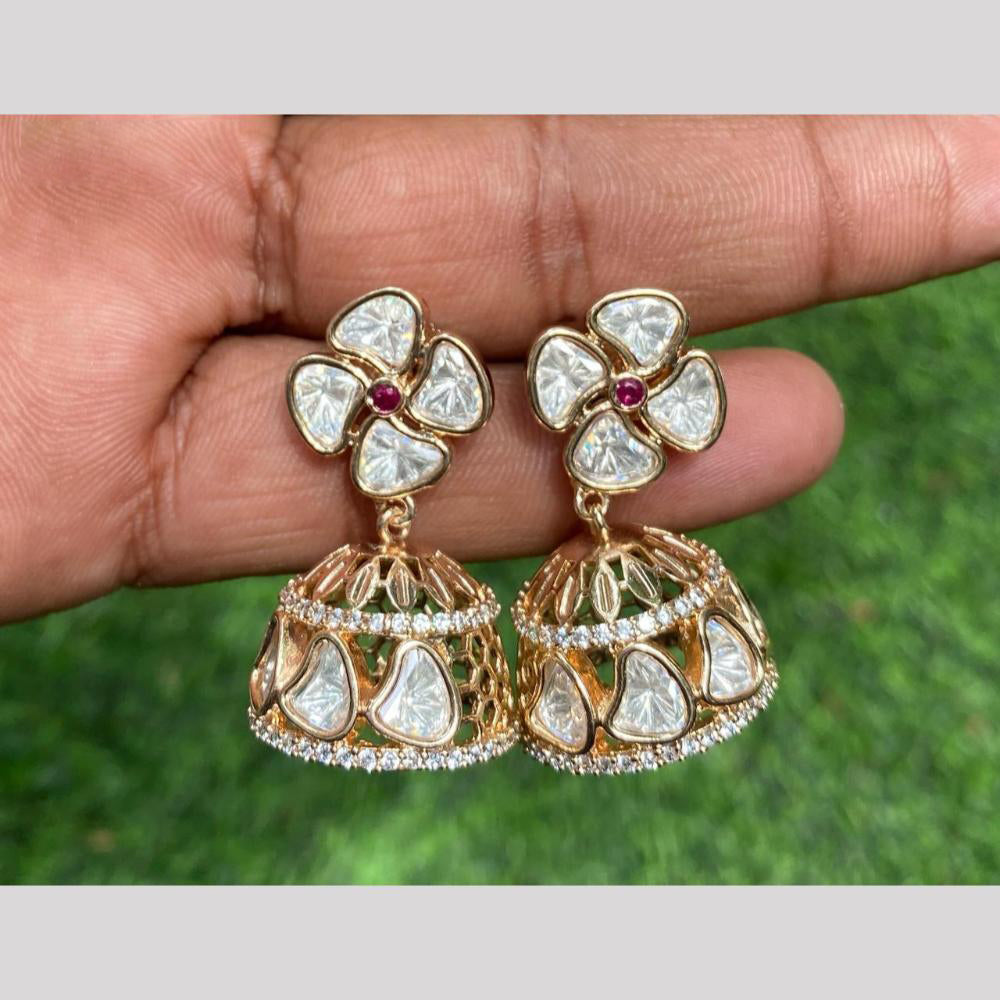 Amoliya Jewels Gold Plated Polki Kundan Jhumki Earrings