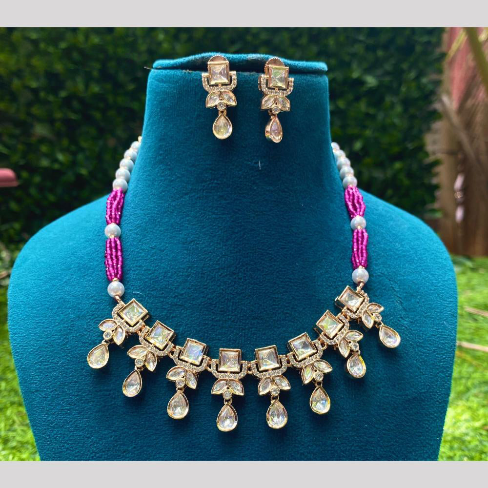 Amoliya Jewels Gold Plated Kundan And Pearls Necklace Set