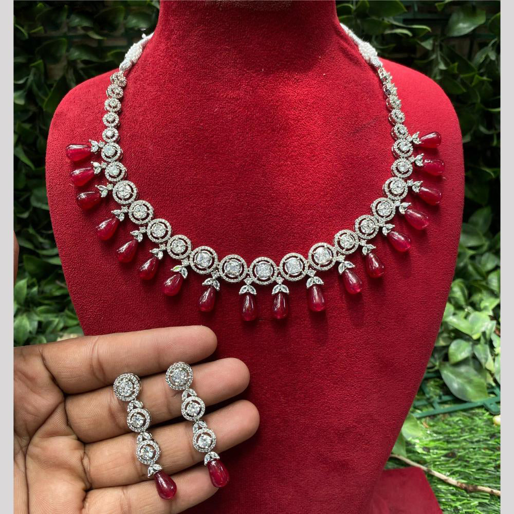 Amoliya Jewels Silver Plated American Daimonds Necklace Set