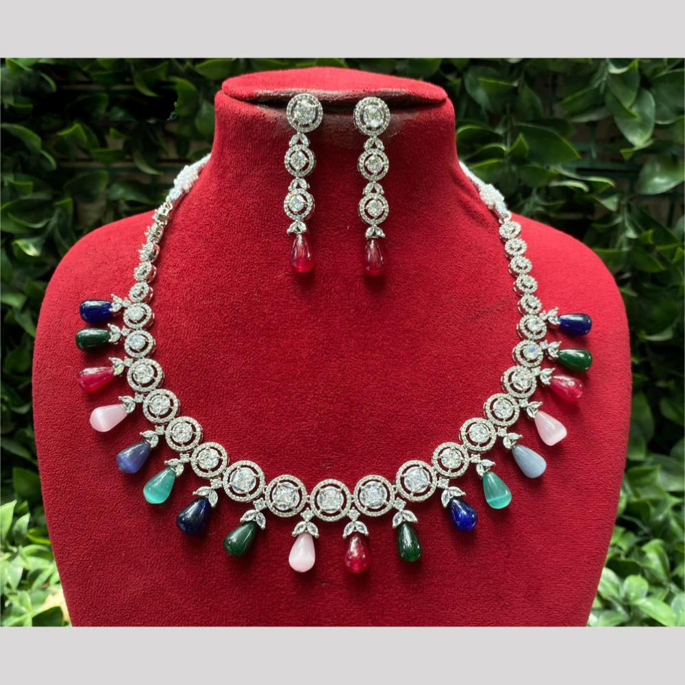 Amoliya Jewels Silver Plated American Daimonds Necklace Set