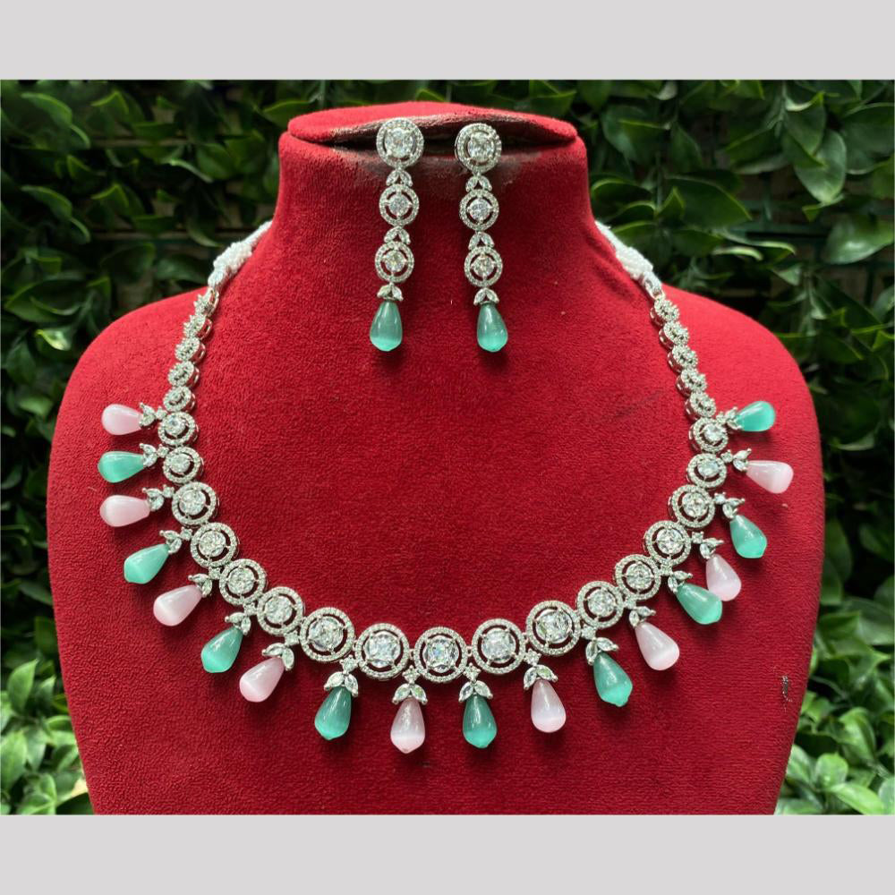 Amoliya Jewels Silver Plated American Daimonds Necklace Set