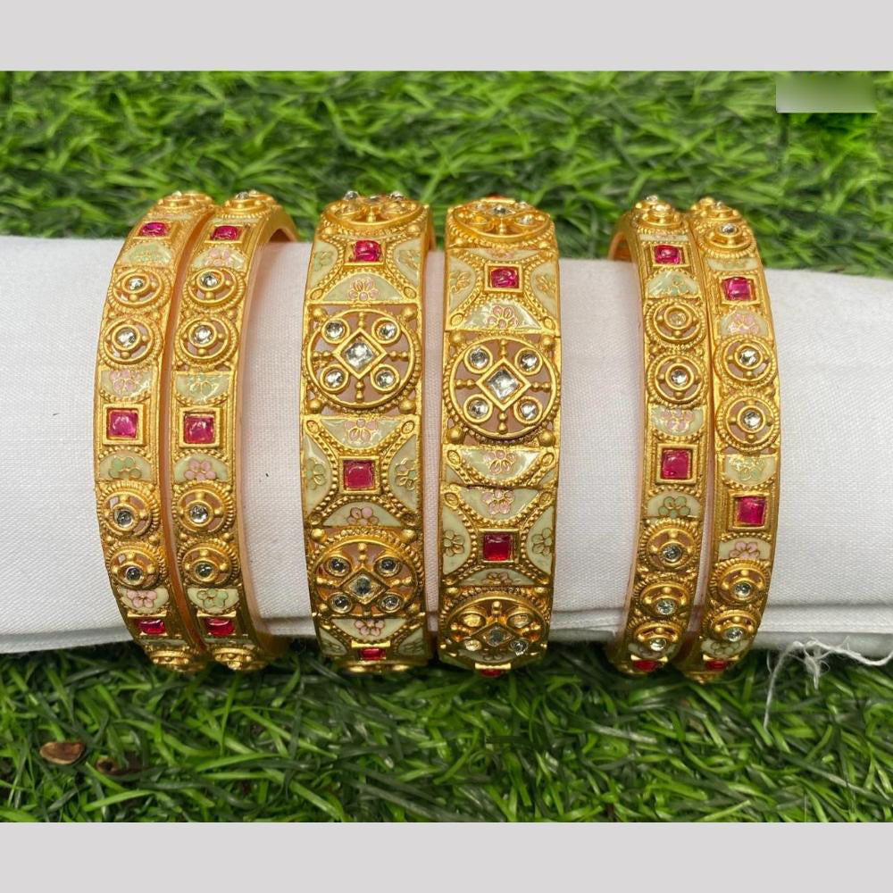 Amoliya Jewels Gold Plated Kundan And Pota Stone Meenakari Bangle Set