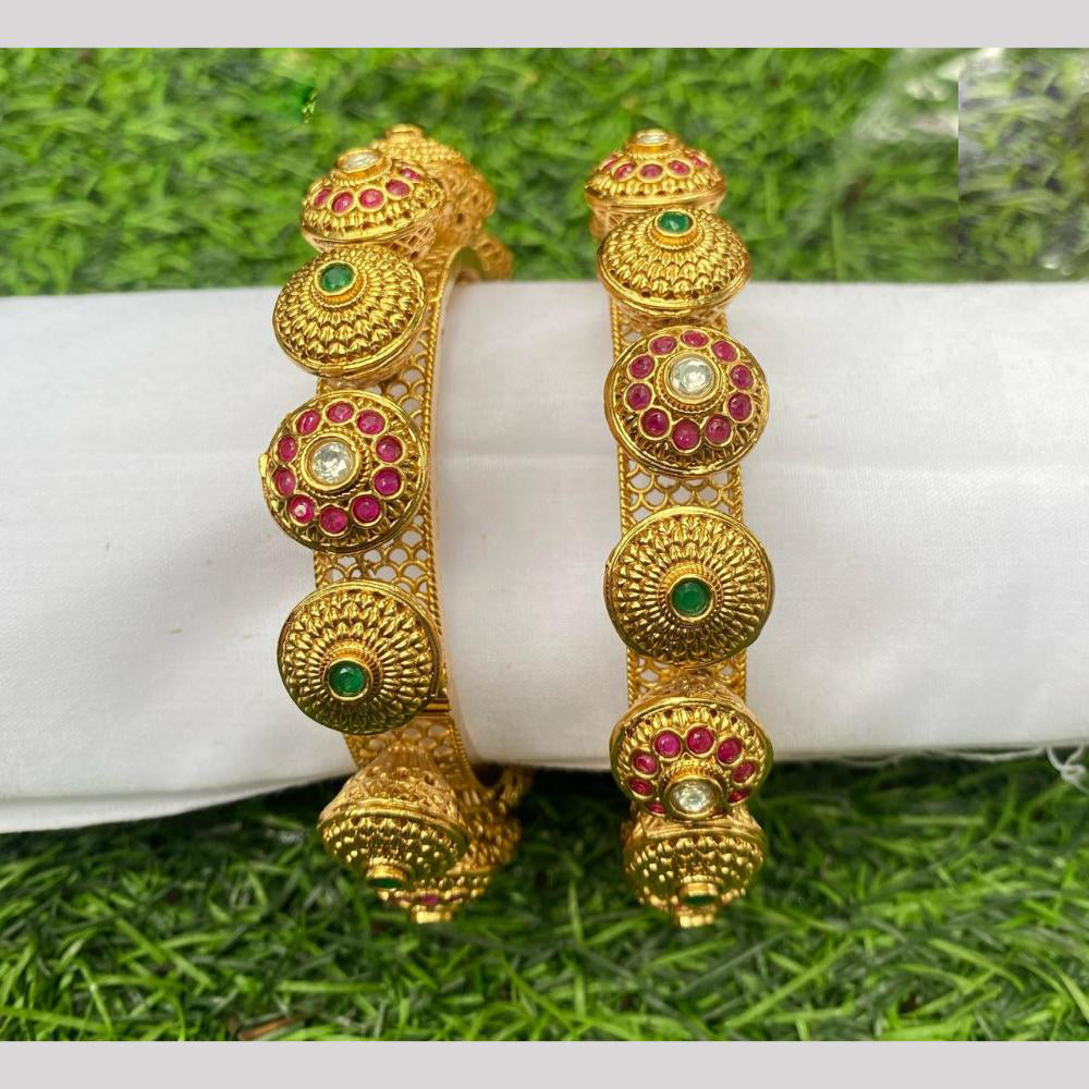 Amoliya Jewels Gold Plated Pota Stone Bangle Set