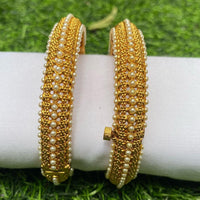 Amoliya Jewels Gold Plated Pearls Openable Bangles Set