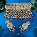 Amoliya Jewels Gold Plated Pota Stone Choker Necklace Set