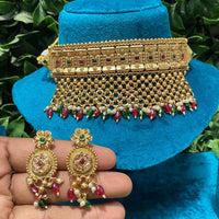 Amoliya Jewels Gold Plated Pota Stone Choker Necklace Set