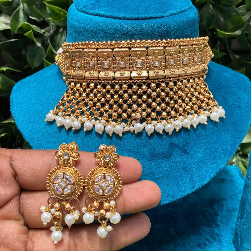 Amoliya Jewels Gold Plated Pota Stone Choker Necklace Set