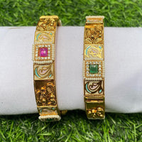 Amoliya Jewels Gold Plated Pota Stone And Meenakari Bangle Set