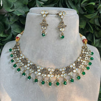 Amoliya Jewels Gold Plated Polki Kundan And Beads Necklace Set