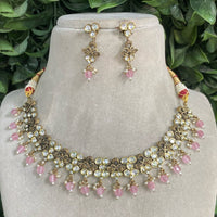 Amoliya Jewels Gold Plated Polki Kundan And Beads Necklace Set