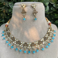 Amoliya Jewels Gold Plated Polki Kundan And Beads Necklace Set