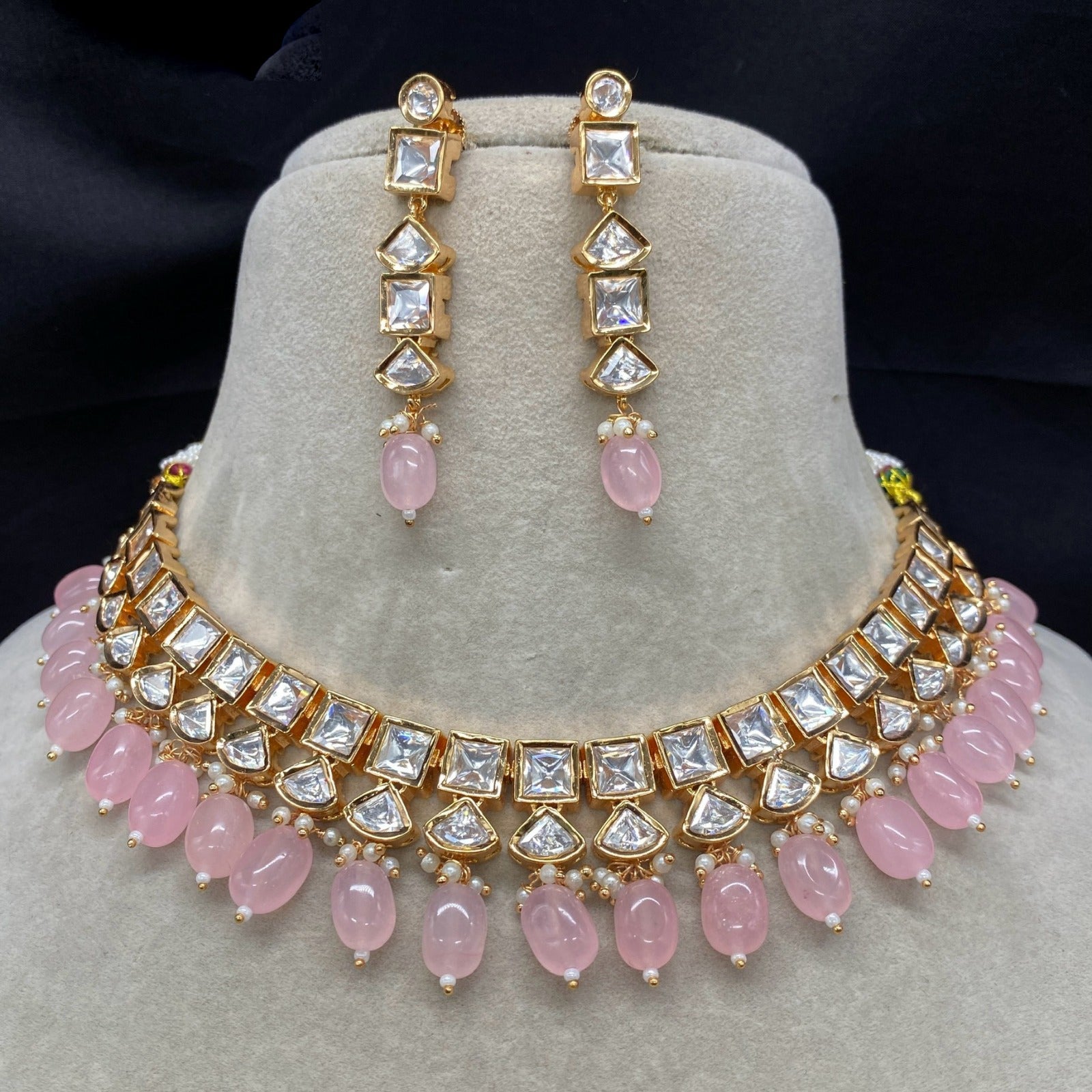 Amoliya Jewels Gold Plated Polki Kundan And Beads Necklace Set