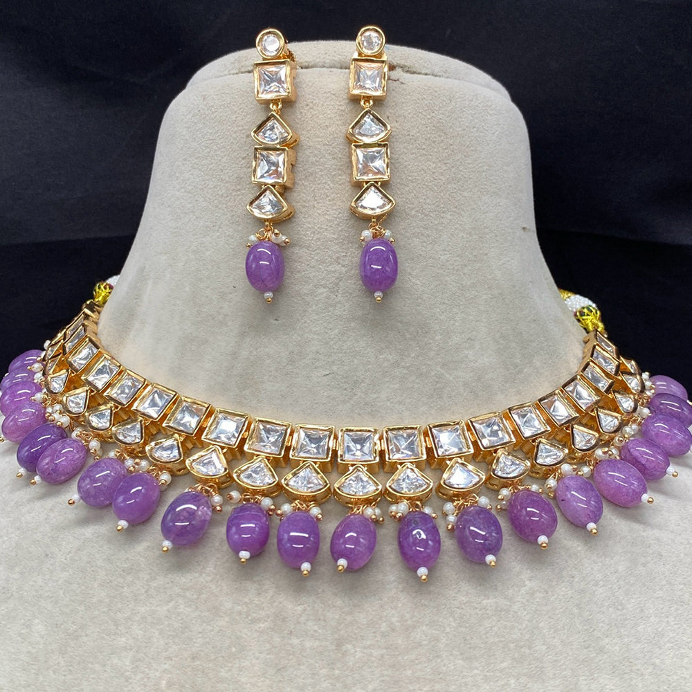 Amoliya Jewels Gold Plated Polki Kundan And Beads Necklace Set
