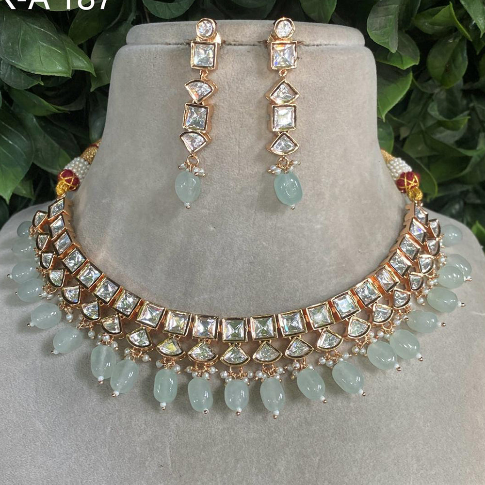 Amoliya Jewels Gold Plated Polki Kundan And Beads Necklace Set