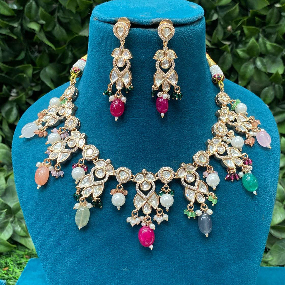 Amoliya Jewels Gold Plated Polki Kundan And Beads Necklace Set