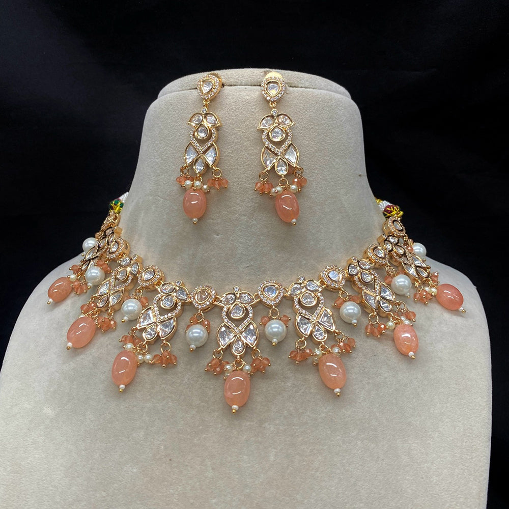 Amoliya Jewels Gold Plated Polki Kundan And Beads Necklace Set