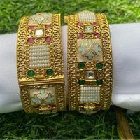 Amoliya Jewels Gold Plated Pota Stone And Meenakari Openable Bangle Set