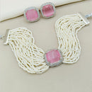 Amoliya Jewels Crystal Stone Peal Choker Necklace Set