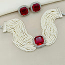 Amoliya Jewels Crystal Stone Peal Choker Necklace Set