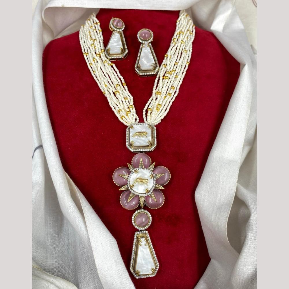 Amoliya Jewels  Divine Shine Austrain Stone And Pearls Necklace Set