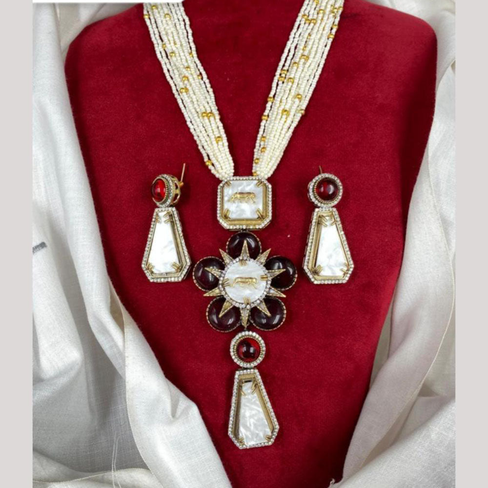 Amoliya Jewels  Divine Shine Austrain Stone And Pearls Necklace Set