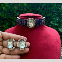 Amoliya Jewels Dazzle Defined Crystal Stone Choker Necklace Set 