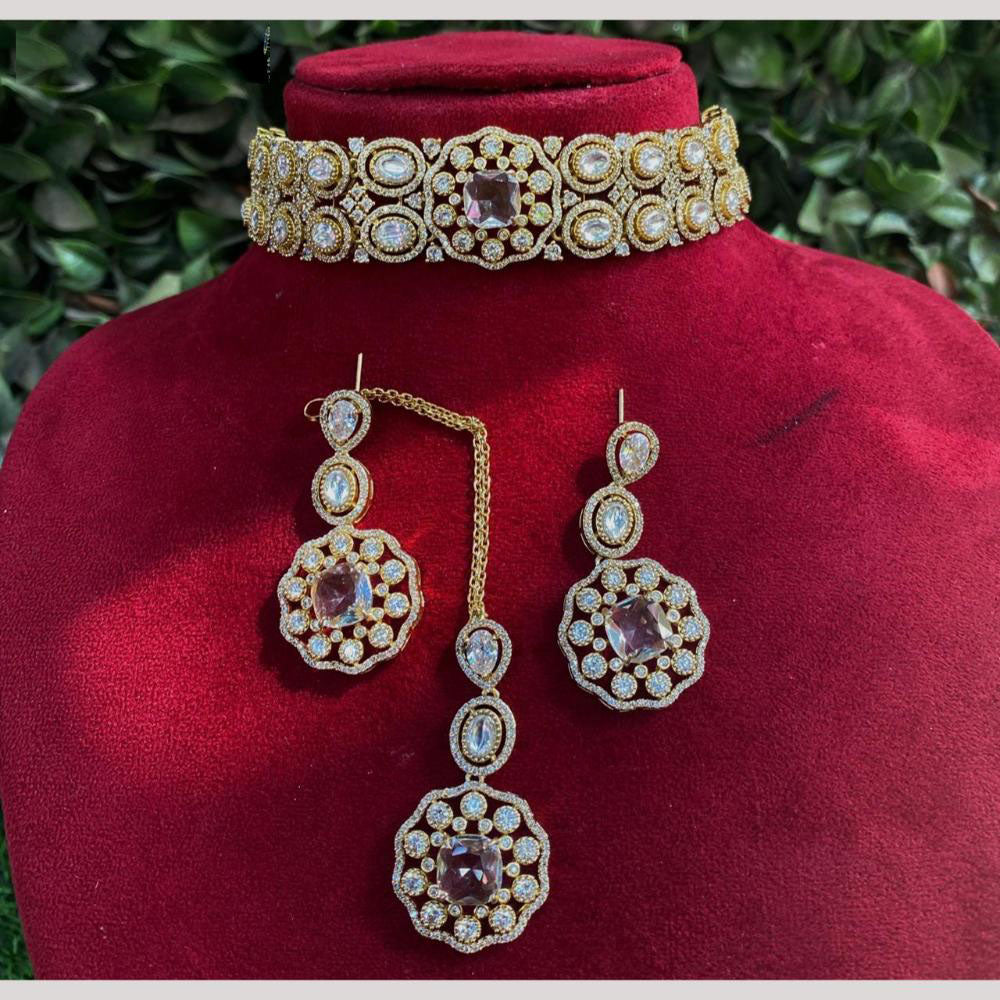Amoliya Jewels Shine Mode On Crystal  And Austrain Stone Choker Necklace Set