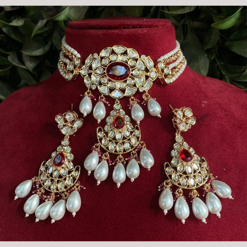 Amoliya Jewels Slay the Tradition Polki Kundan And Pearl  Signature Choker Necklace Set