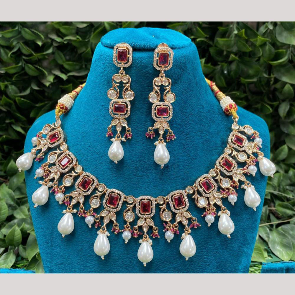 Amoliya Jewels Royal Wedding Glow Crystal Stone And  Pearl Necklace Set