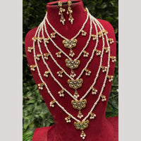 Amoliya Jewels Shimmer & Shine  Kundan And Pearl Multi Layer Long Necklace Set