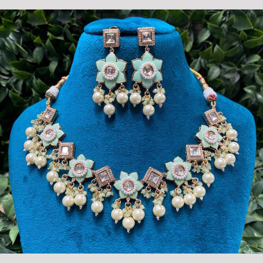 Amoliya Jewels Ethnic Glam Crystal And Austrain Stone Pearl Necklace Set