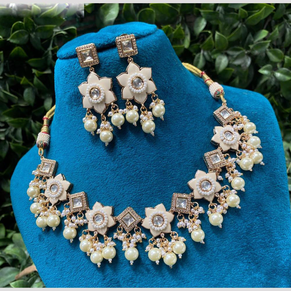Amoliya Jewels Ethnic Glam Crystal And Austrain Stone Pearl Necklace Set