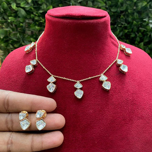 Amoliya Jewels Polki Kundan Drop Necklace and Earring Set